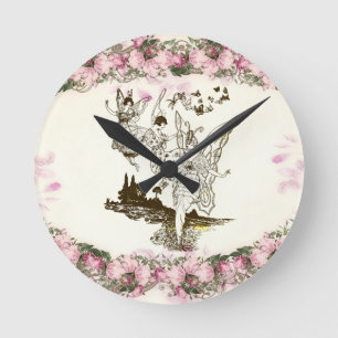 Fairies tanzen Vintage Blume Runde Wanduhr