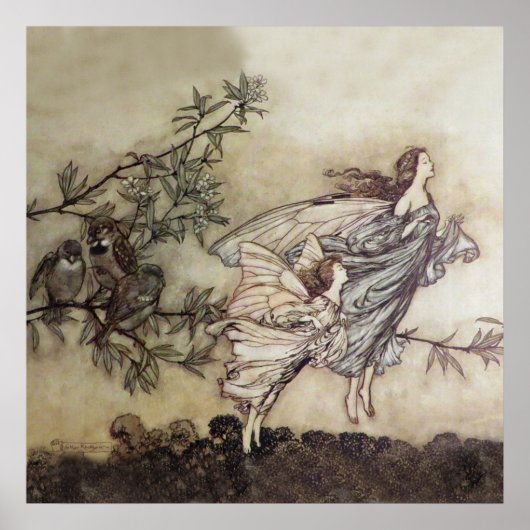 "Fairies Tiff with the Birds" von Arthur Rackham Poster (Vorne)