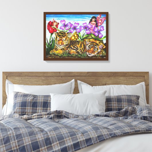 Fairies und Baby Feentigers Fantasy Original Art Leinwanddruck (Insitu (Schlafzimmer))