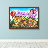 Fairies und Baby Feentigers Fantasy Original Art Leinwanddruck (Insitu (Holzboden))