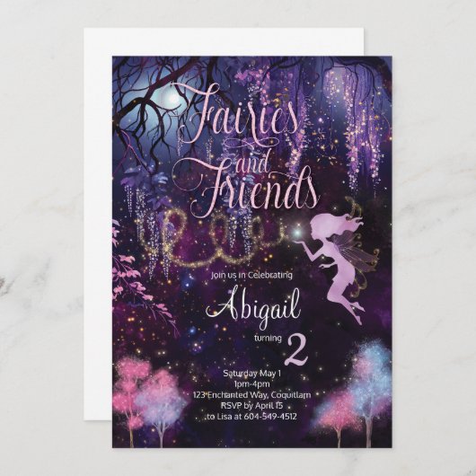Fairies und Friends Einladung zum Geburtstag (Vorne/Hinten)