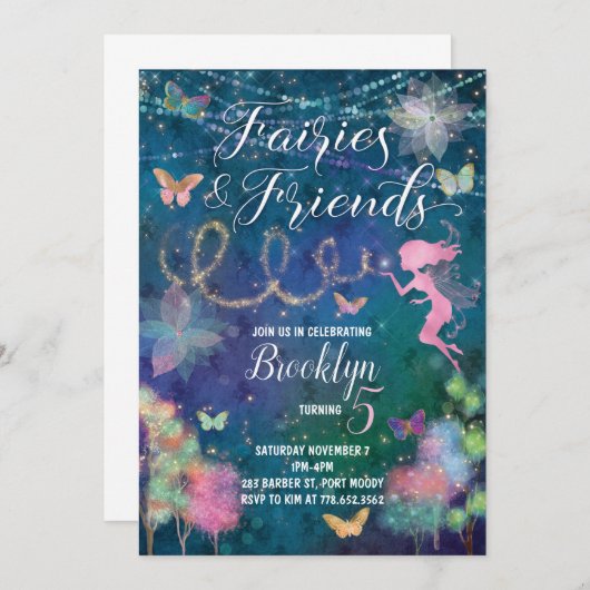 Fairies und Friends Einladung zum Geburtstag (Vorne/Hinten)