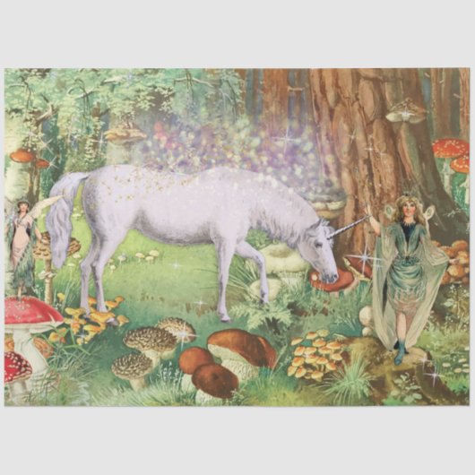Fairies Verzauberter Wald Woods Unicorn Decoupage  Seidenpapier (Vorderseite)