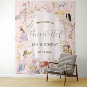 Fairies Wildblume Blume Meadow Geburtstag Willkomm Wandteppich