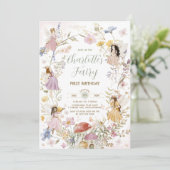 Fairies Wildblume Wiese Blume 1. Geburtstag Einladung (Stehend Vorderseite)