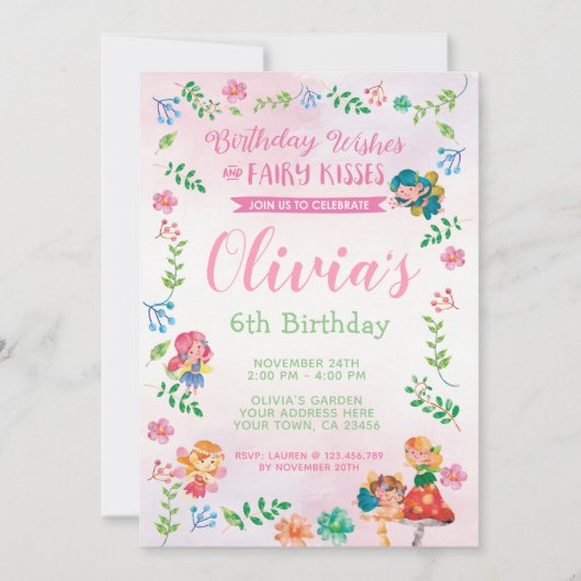 Fairies, zauberhafte Einladung zum Geburtstag (Vorderseite)