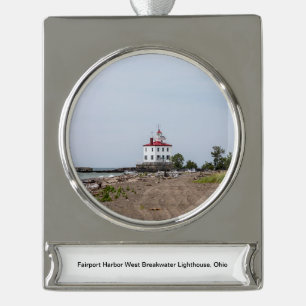 Fairport Harbour West Breakwater Lighthouse Banner-Ornament Silber