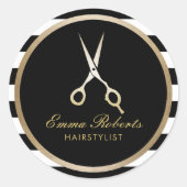 Fairstylistin Elegante Goldene Schere Runder Aufkleber (Vorderseite)