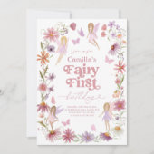 Fairy 1. Geburtstag Einladung Fee Erste Mädchen (Vorderseite)