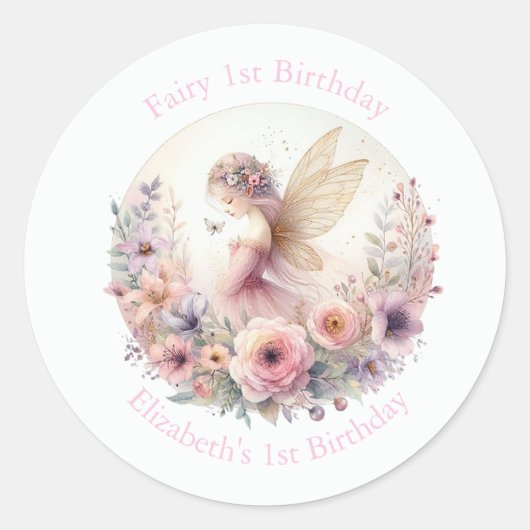 Fairy 1. Geburtstag Gastgeschenk Runder Aufkleber (Vorderseite)
