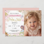 Fairy 1. Geburtstag Girl Foto Forest Einladung (Vorne/Hinten)