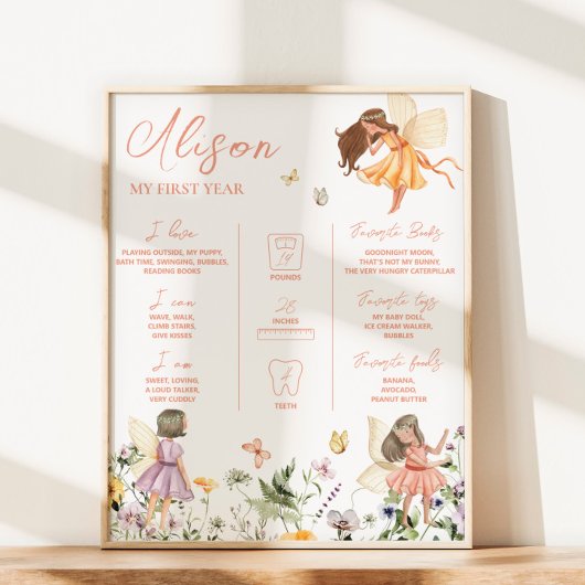 Fairy 1. Geburtstag Meilenstein-Zeichen Poster