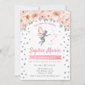 Fairy 1. Geburtstag - Silberrosa Einladung (Vorderseite)