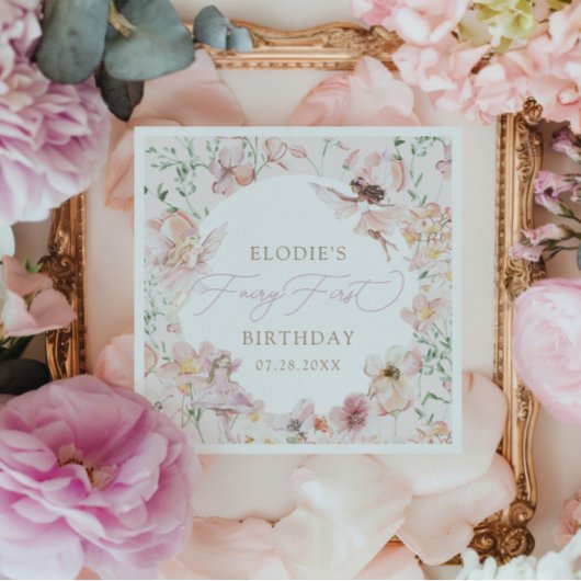 Fairy 1. Rosa Blumenmädchen zum Geburtstag erhältl Serviette