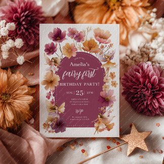 Fairy 1st Birthday Fairy Fall Burgundy Orange Einladung