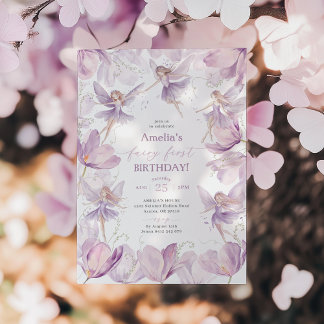 Fairy 1st Birthday Girls Fairy Party Purple Einladung