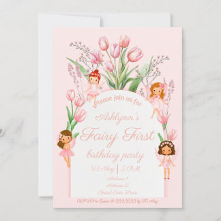 Fairy 1st Birthday Pink Ballerina & Tulip Garden Einladung