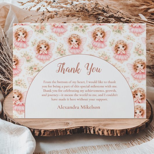 Fairy 1st Birthday Pink Garden Dankeskarte