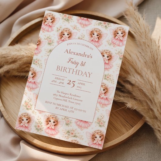 Fairy 1st Birthday Pink Garden Einladung