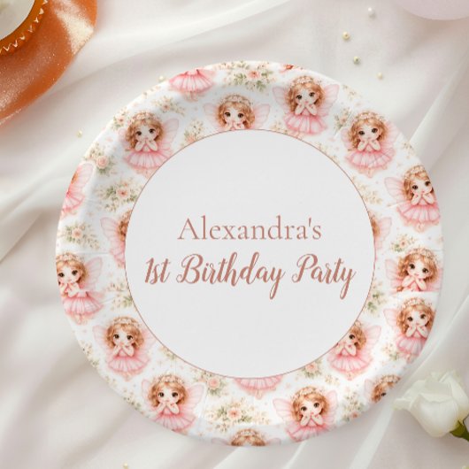 Fairy 1st Birthday Pink Garden Pappteller