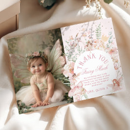 Fairy 1st Birthday Whimsical Photo Thank you Card Einladung