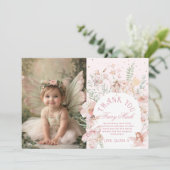 Fairy 1st Birthday Whimsical Photo Thank you Card Einladung (Stehend Vorderseite)