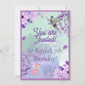 Fairy 7th Birthday Wasserfarbe Lila Einladung (Vorderseite)