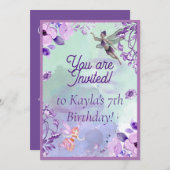 Fairy 7th Birthday Wasserfarbe Lila Einladung (Vorne/Hinten)