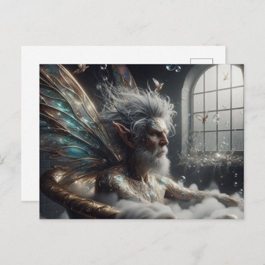 Fairy älter man Gray Hair in Bubblebath Gold Postkarte (Vorne/Hinten)