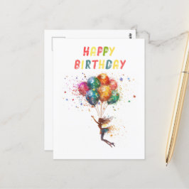 Fairy and Balloons buntes Glück zum Geburtstag Postkarte