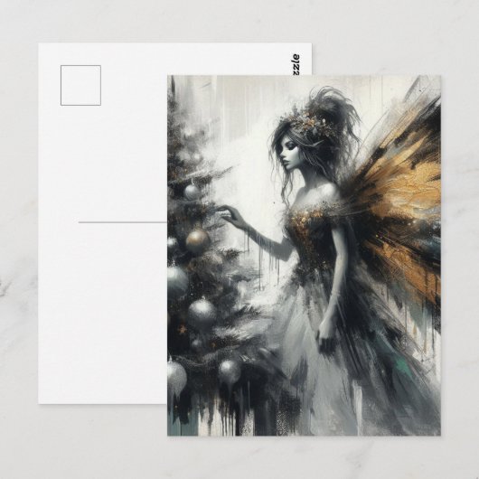 Fairy and Christmas Tree Glitch Postkarte (Vorne/Hinten)