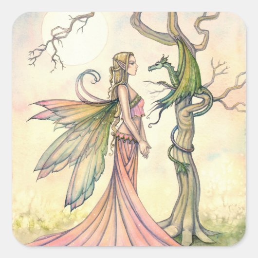 Fairy and Dragon Fantasy Art Stickers (Vorderseite)