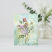 Fairy and Little Winged Bunny Fantasy Art Postkarte (Stehend Vorderseite)