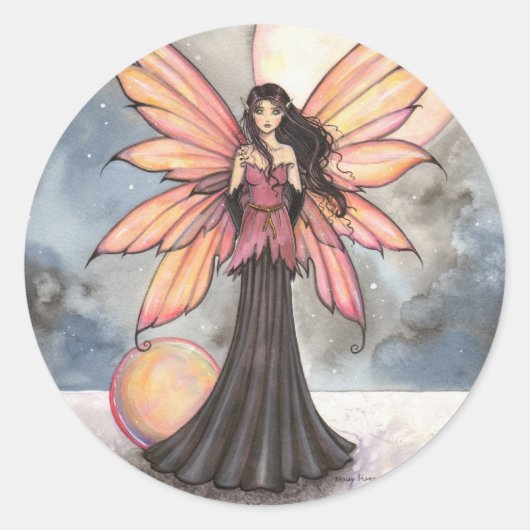 Fairy and Moon Fantasy Art Runder Aufkleber (Vorderseite)