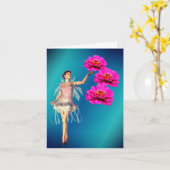 Fairy And Pink Zinnia Flower Fantasy Note Karte (Gelbe Blume)