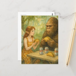 Fairy and Sasquatch Eating Tacos Postkarte