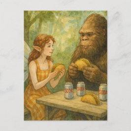 Fairy and Sasquatch Eating Tacos Postkarte