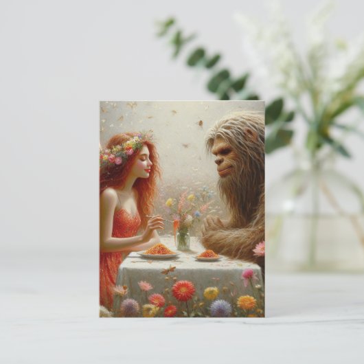 Fairy and Sasquatch Spaghetti Picnic Postkarte (Stehend Vorderseite)