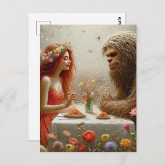 Fairy and Sasquatch Spaghetti Picnic Postkarte (Vorne/Hinten)