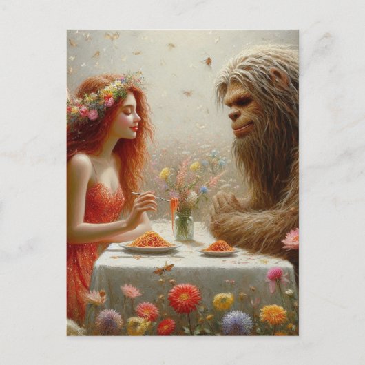 Fairy and Sasquatch Spaghetti Picnic Postkarte (Vorderseite)