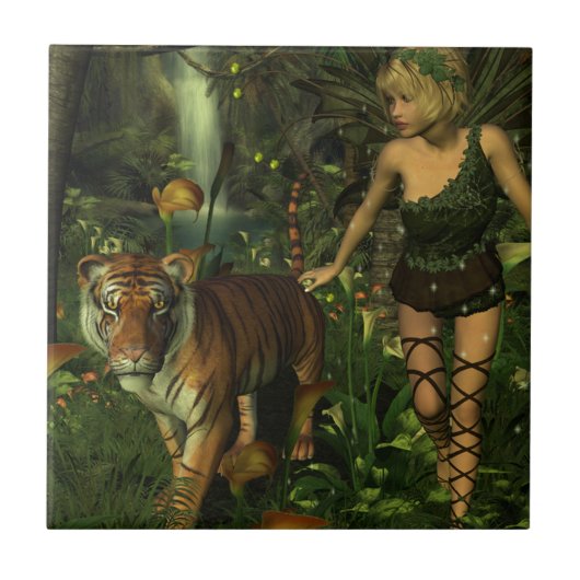 Fairy and Tiger im Dschungel Fliese (Vorderseite)