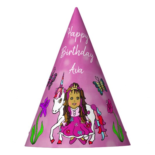 Fairy and Unicorn Birthday Hat Partyhütchen (Vorderseite)