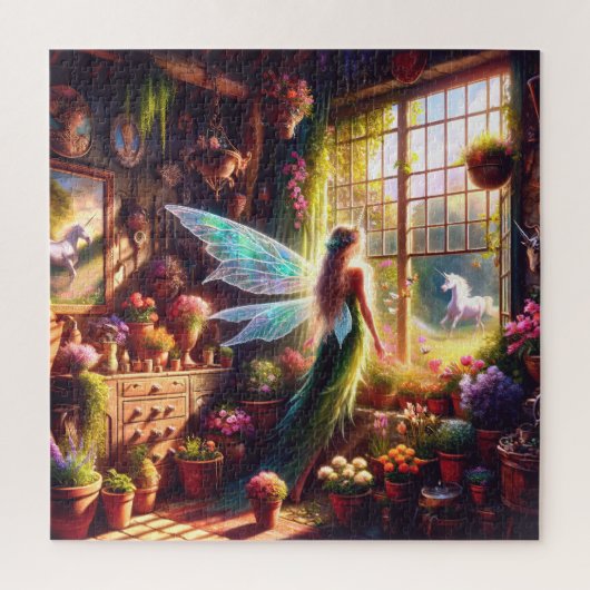 Fairy and Unicorn Mystical Gaze Enchanting Garden Puzzle (Vertikal)