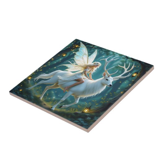 Fairy and White Deer Magical Forest Fliese (Seite)