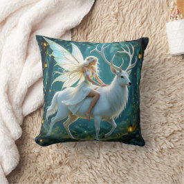 Fairy and White Deer Magical Forest Kissen