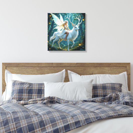 Fairy and White Deer Magical Forest Leinwanddruck (Insitu (Schlafzimmer))