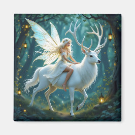 Fairy and White Deer Magical Forest Magnet