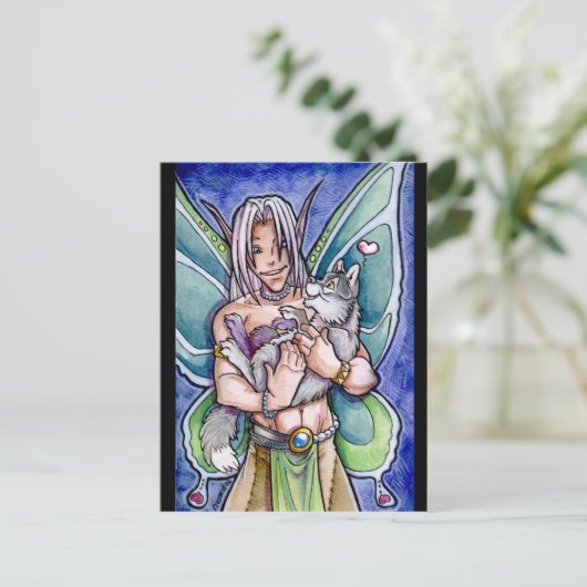 Fairy and Wolf Cub Postcard Postkarte (Stehend Vorderseite)
