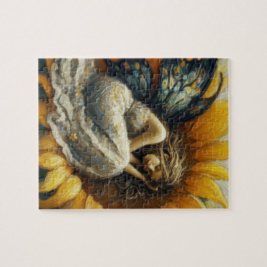 Fairy Asleep auf einer Sonnenblume Puzzle (Horizontal)