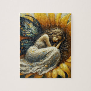 Fairy Asleep auf einer Sonnenblume Puzzle